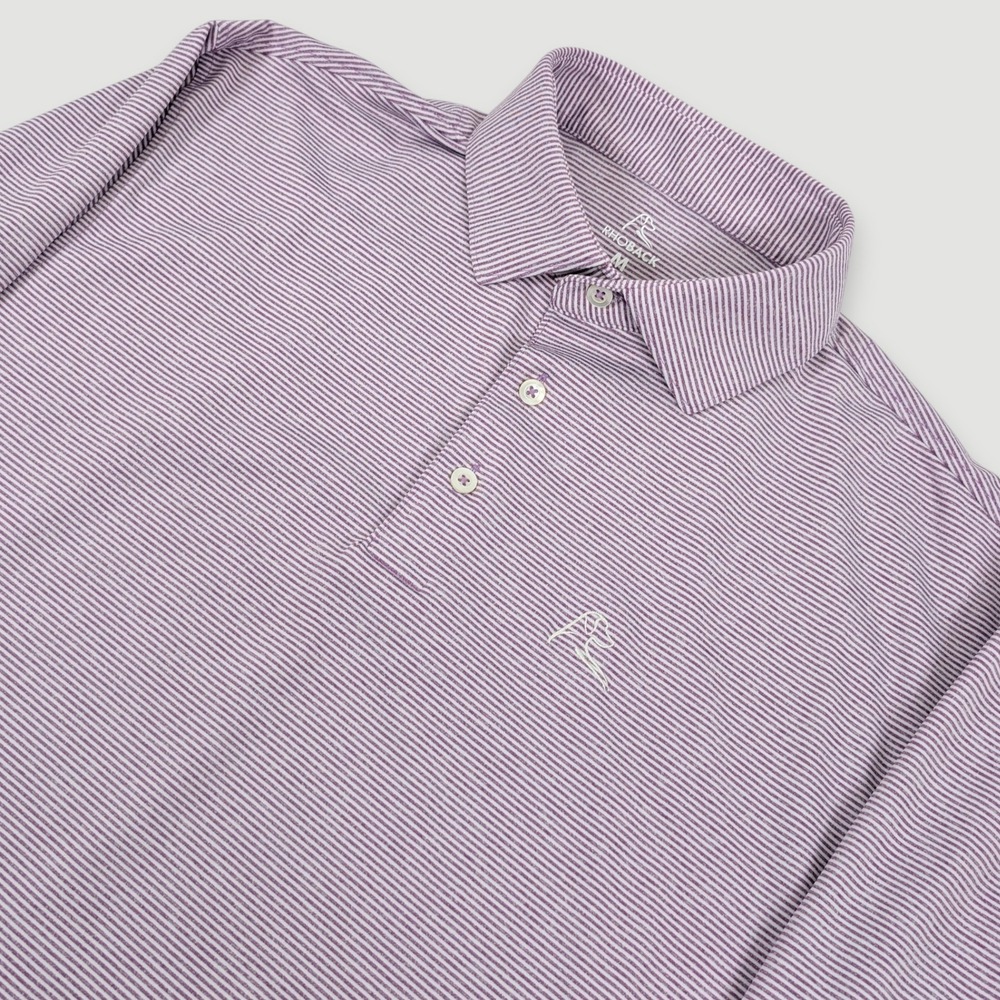 Rhoback Long Sleeve Polo Mens Medium Purple Striped Performance Golf Casual